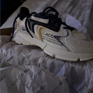 Lacoste Green Shoe Box with Cream and Navy Sneakers